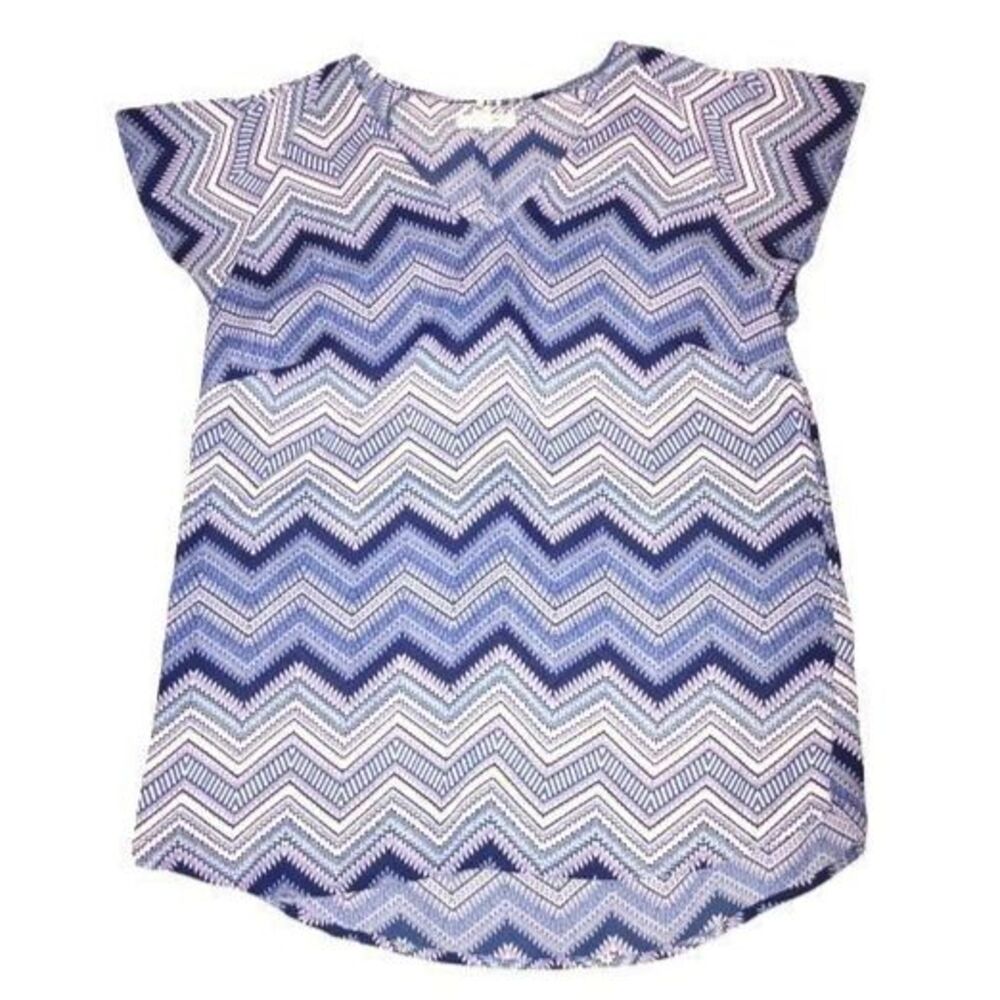Maurices Blue Chevron Print Polyester Cap Sleeve Blouse Size S